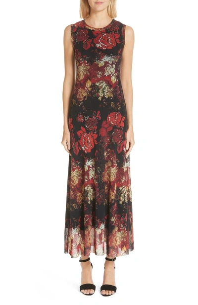 Fuzzi Button Hem Tulle Maxi Dress(nordstrom Exclusive) In Red Print