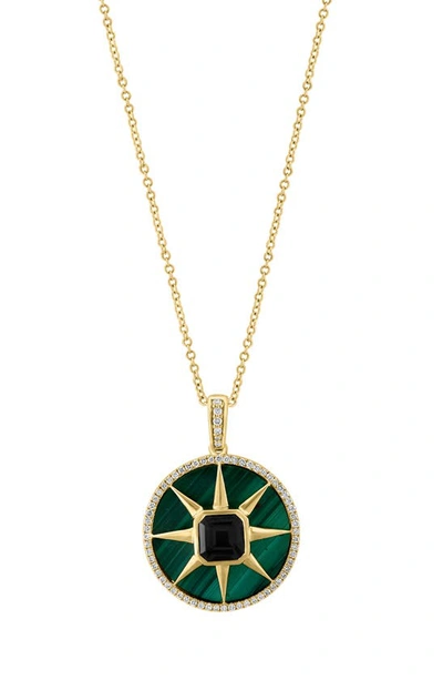 Effy Diamond & Malachite Pendant Necklace In Yellow Gold/ Black/ Green