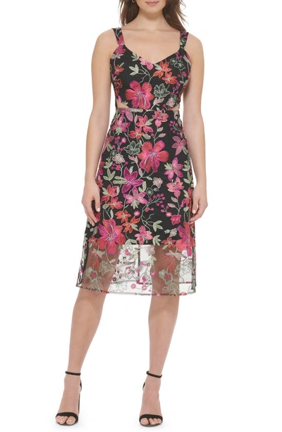 Guess Floral Embroidered A-line Cocktail Dress In Black