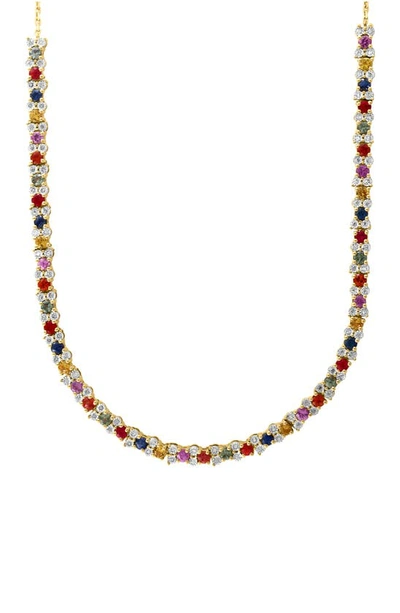 Effy 14k Gold Plated Sterling Silver Multi Sapphire & Diamond Necklace