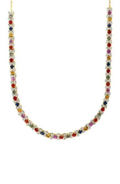 Effy 14k Gold Plated Sterling Silver Multi Sapphire & Diamond Necklace In Gold Multi