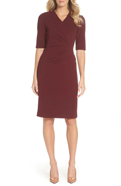 Tahari Scuba Crepe Sheath Dress In Bordeaux