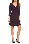 Karen Kane Wrap Style Drape Front Dress In Eggplant