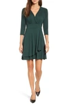 Karen Kane Wrap Style Drape Front Dress In Forest