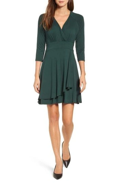 Karen Kane Wrap Style Drape Front Dress In Forest