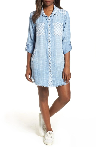 Billy T Mixed Plaid Shirtdress In Blue Mix Media