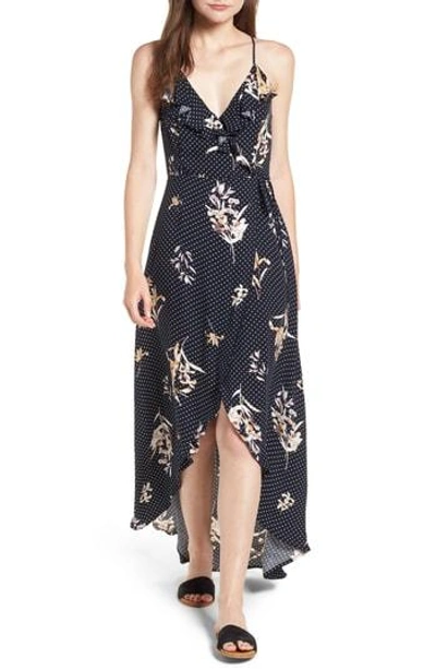 Lost + Wander Catalina Faux-wrap Maxi Dress In Navy Multi