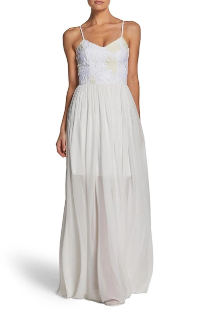 Dress The Population Asha Lace & Chiffon Gown In Eggshell/ White