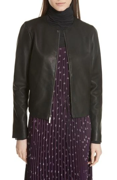 Vince Collarless Leather Jacket In Black