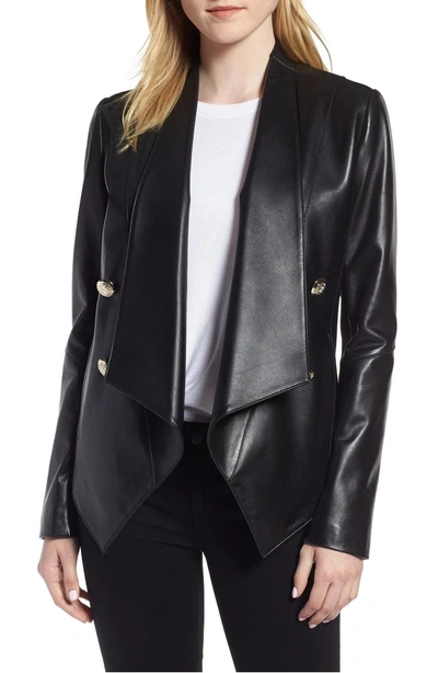 Tahari Penelope Drape Front Leather Jacket In Black