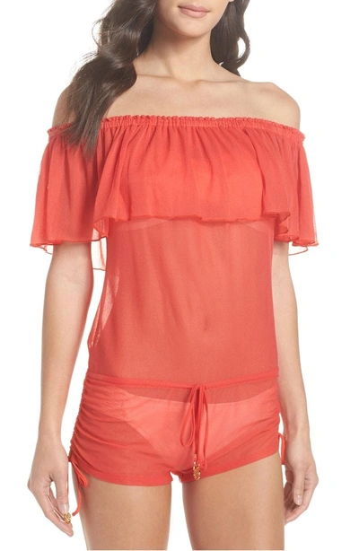 Luli Fama Off The Shoulder Cover-up Romper In Girl On Fire