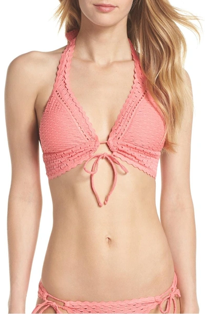 Robin Piccone Halter Bikini Top In Salmon