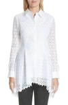 Lela Rose Cotton & Silk Lace Flare Hem Blouse In White