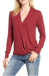 Bobeau Faux Wrap Knit Top In Burgundy