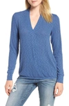 Bobeau Faux Wrap Knit Top In Dark Denim