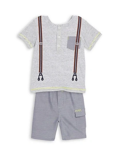 Miniclasix Baby's Two-piece Cotton Striped Top And Shorts Set In Grey