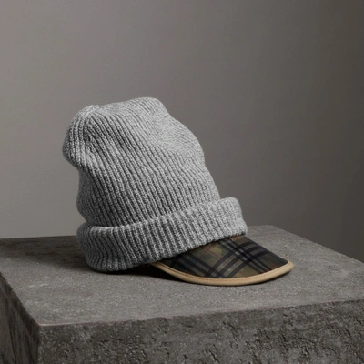 Burberry 1983 Check Wool Cotton Peaked Beanie In Mid Grey Melange