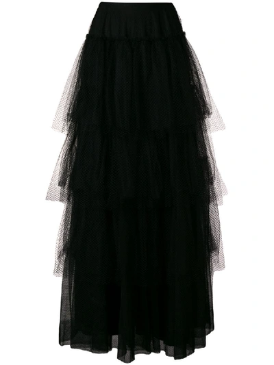 Burberry Tiered Open-net Tulle Skirt In Black