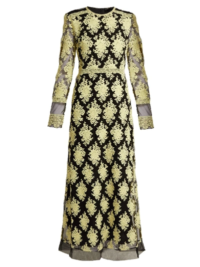 Burberry Floral-embroidered Long-sleeve Dress In Pale Camomile/black