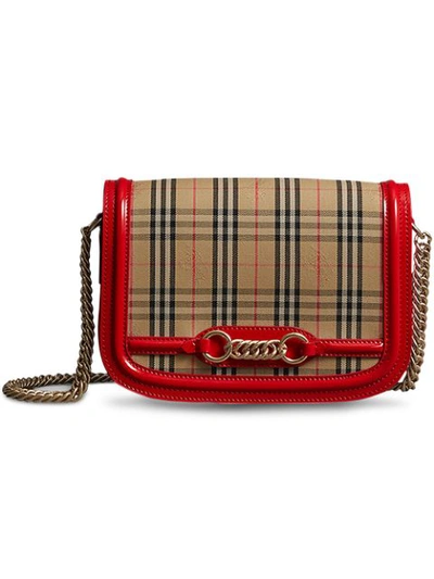 Burberry Vintage Check Link Flap Crossbody Bag - Red In Bright Red