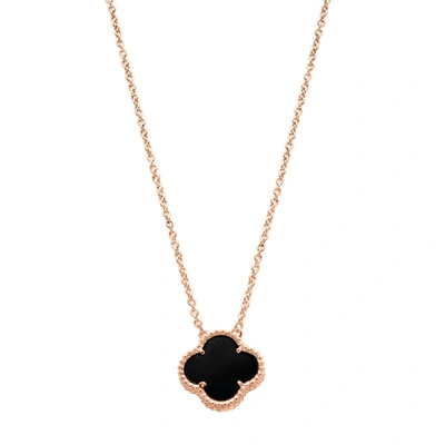 Adornia Black Flower Necklace Rose Gold