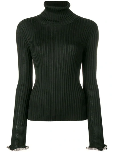 Alexander Wang Crystal-embellished Ribbed-knit Turtleneck Sweater In Black