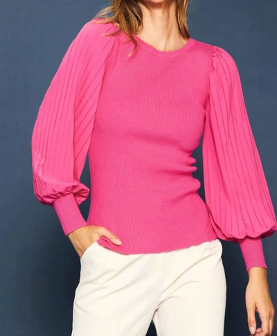 Skies Are Blue Pleated Sleeve Top In Pink