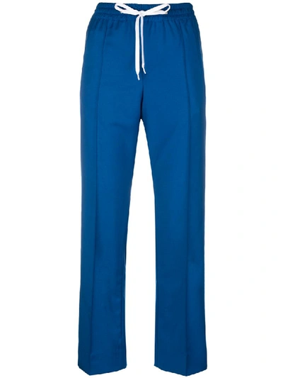 Miu Miu Striped Wool And Mohair-blend Track Trousers In Blue