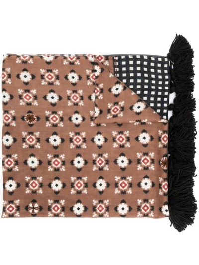 Altea Contrast Print Scarf - Brown