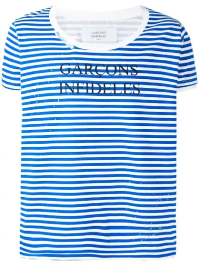 Garcons Infideles Striped Logo T-shirt - Blue
