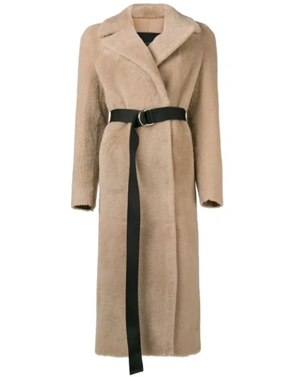 Blancha Belted Fur Coat In Neutrals