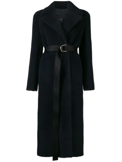 Blancha Belted Midi Coat In Blue