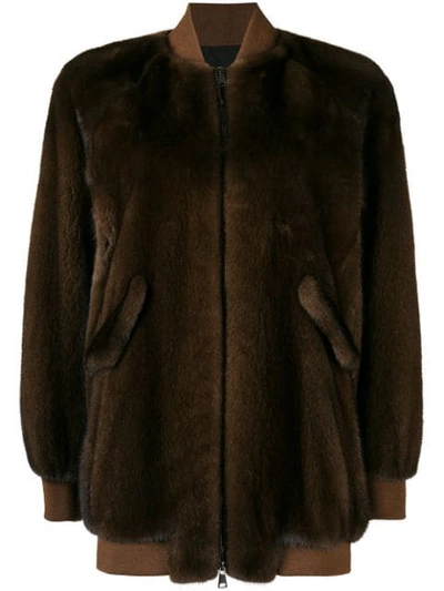 Blancha Zipped Fur Bomber Jacket - Brown