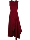 Victoria Beckham Asymmetric Ruffled Detail Dress - Red