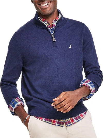 Nautica Mens Knit 1/4 Zip Pullover Sweater In Blue