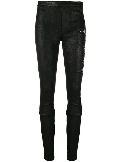 Haider Ackermann Floral-embroidered Leather Leggings In Black