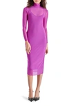 Steve Madden Vivienne Long Sleeve Mesh Midi Dress In Magenta Purple