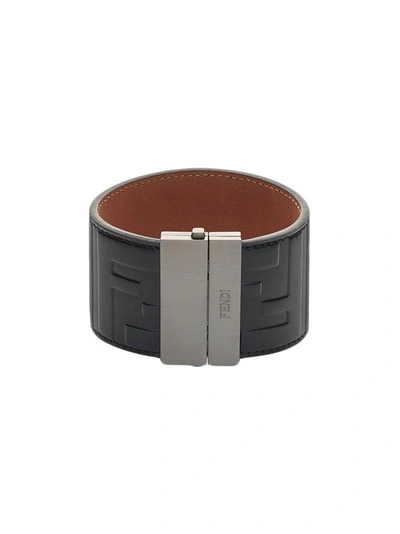 Fendi Ff Logo Cuff Bracelet - Farfetch In Black