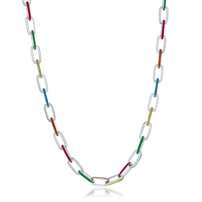 Simona Sterling Silver Multi-color Enamel Paperclip Necklace