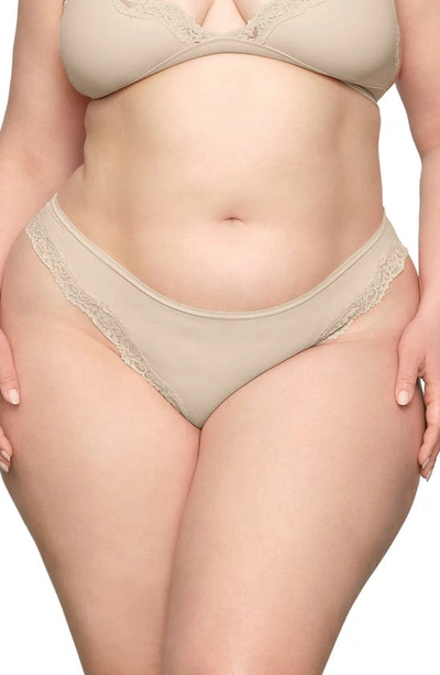 Skims Fits Everybody Lace Trim Cheeky Tanga In Sand
