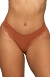 Skims Fits Everybody Lace Trim Cheeky Tanga In Bronze