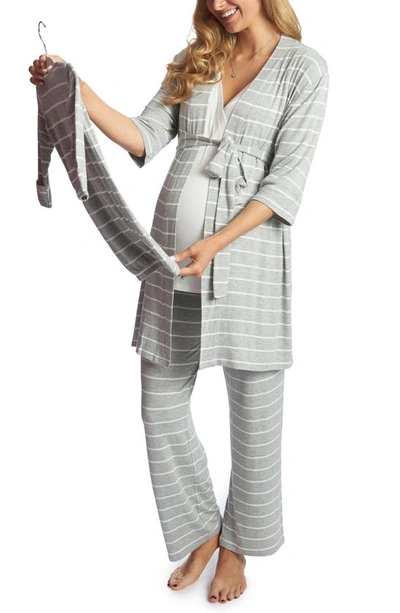 Everly Grey Analise During & After 5-piece Maternity/nursing Sleep Set In Heather Grey