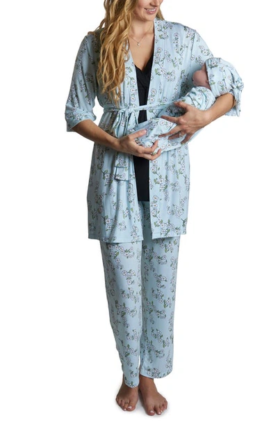 Everly Grey Analise During & After 5-piece Maternity/nursing Sleep Set In Babys Breath