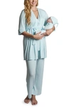 Everly Grey Analise During & After 5-piece Maternity/nursing Sleep Set In Whispering Blue