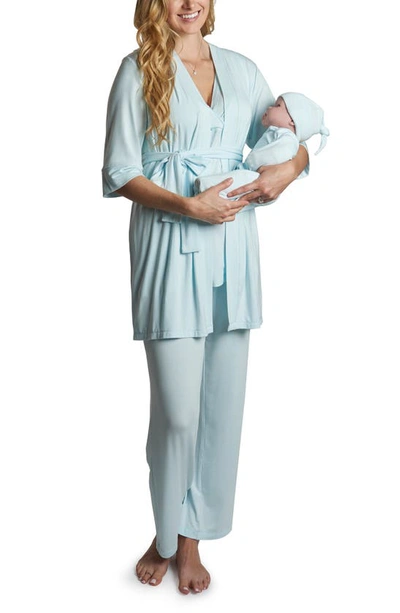 Everly Grey Analise During & After 5-piece Maternity/nursing Sleep Set In Whispering Blue