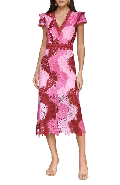 Adelyn Rae Adeline Palm Lace Midi Dress In Red/pink