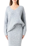 Endless Rose Fuzzy V-neck Rib Sweater In Heather Grey