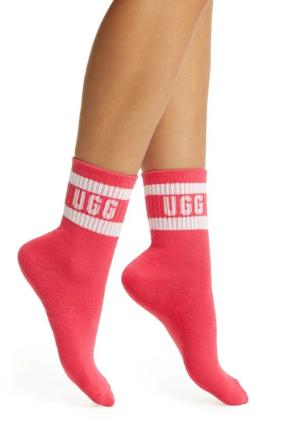 Ugg Dierson Logo Quarter Socks In White / Pink Glow
