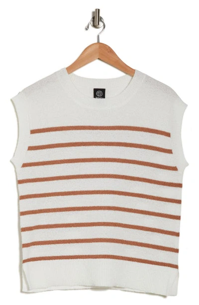 Bobeau Stripe Sleeveless Sweater In Brown