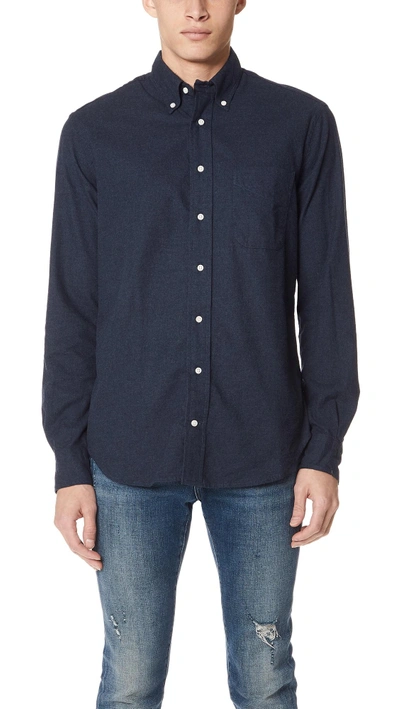 Gitman Vintage Classic Flannel Button Down Shirt In Navy
